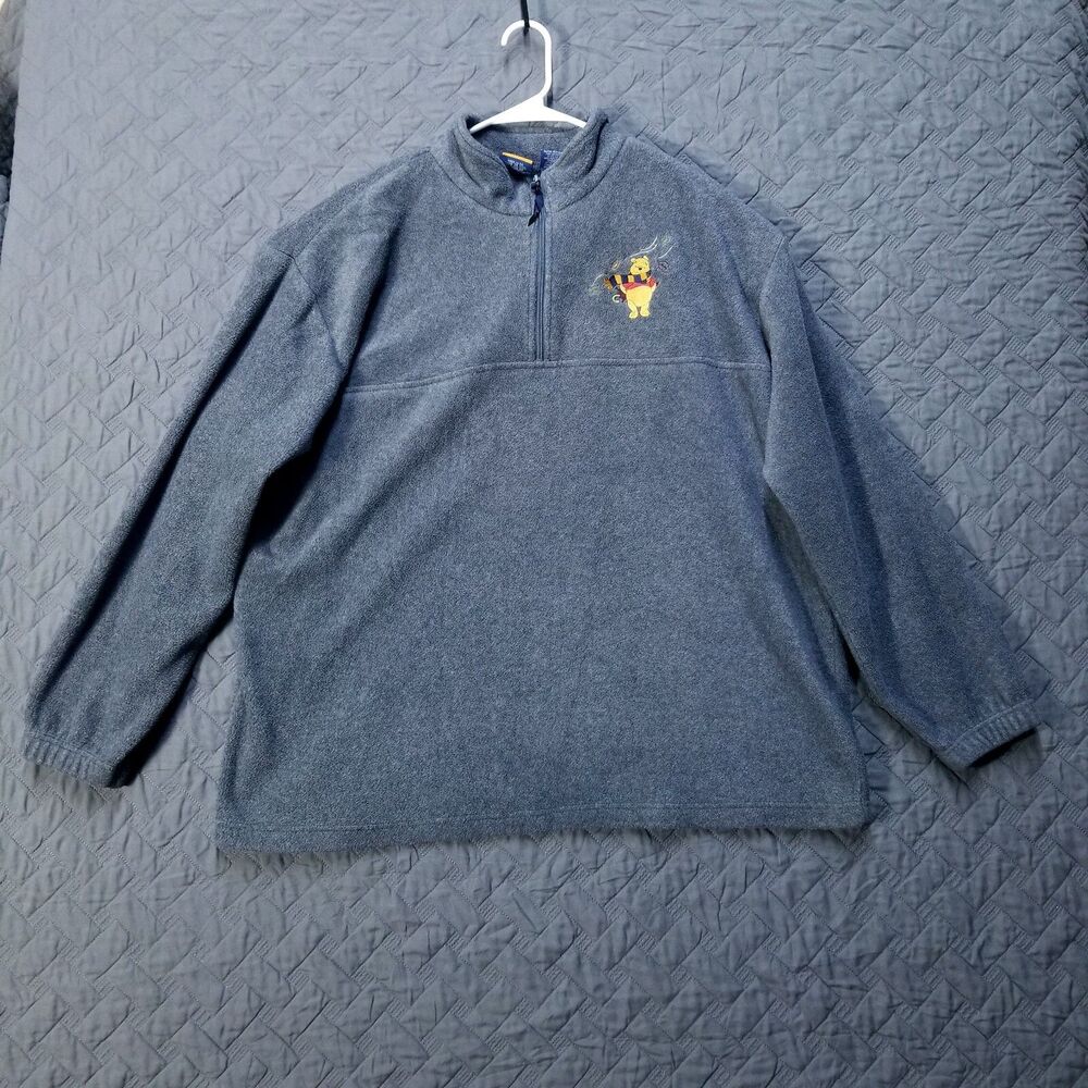 Disneyland Winnie The Pooh 1/4 Zip Jacket Fleece Mens 2X Gray Long Sleeve Dark